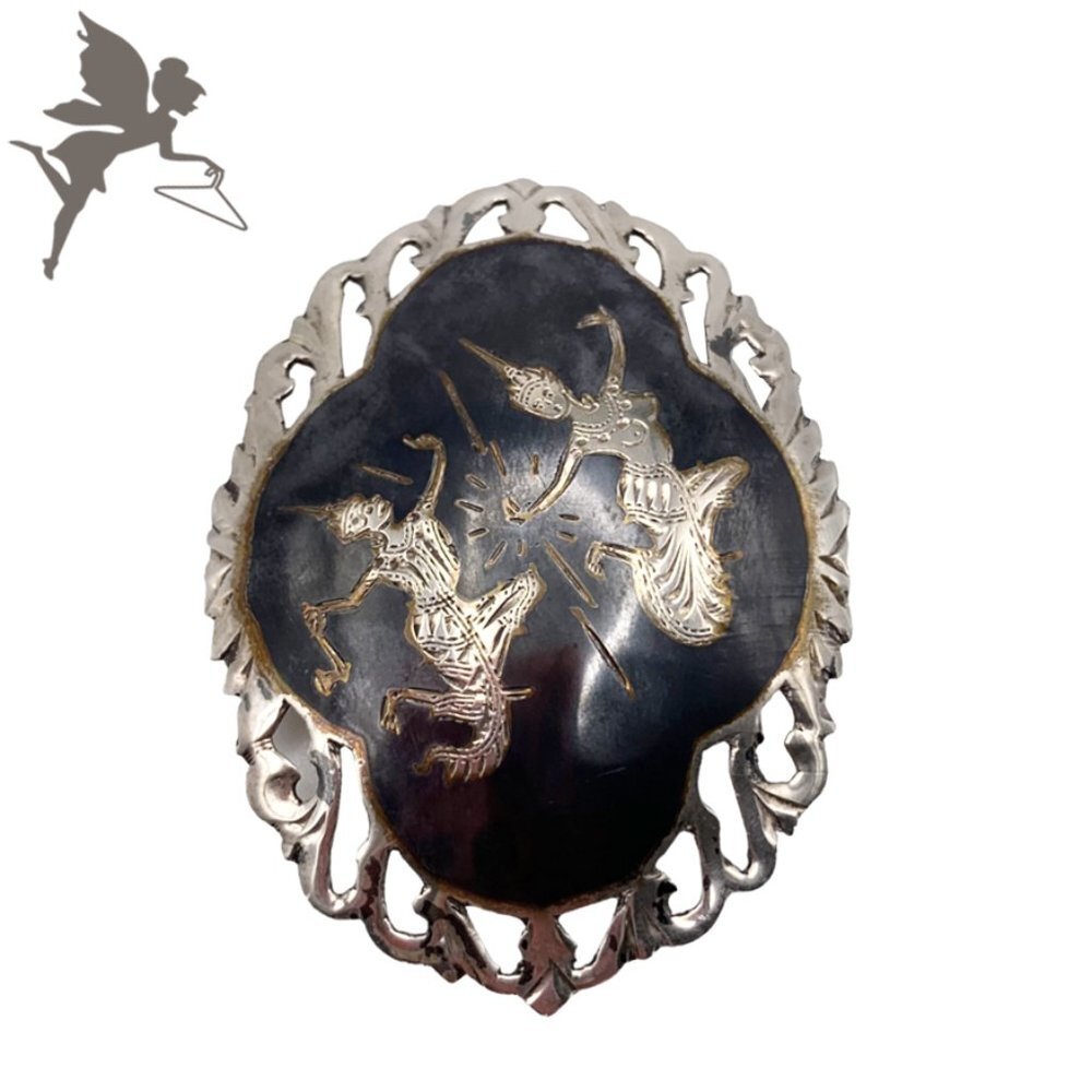 VINTAGE RARE 1940's ALPHA SIAM Dancing Ladies Filligree Sterling Silver Brooch